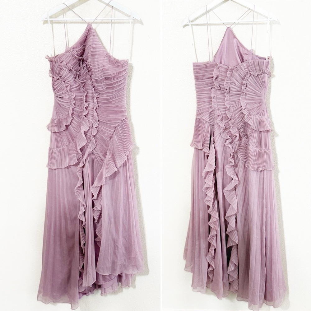 AMUR Lorelie Halter Pleated Rosette Side Gown in Water Hyacinth Viral size 8 US - Picture 9 of 14
